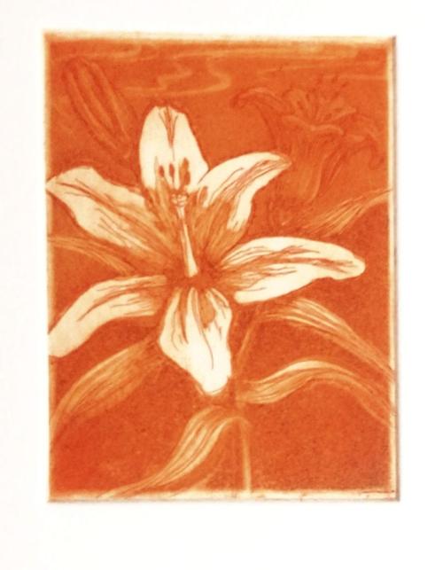 Intaglio print of Tiger Lillies.